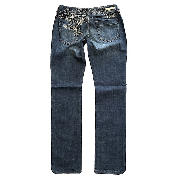 Express X2 Dark Wash Gold Floral Embroidered Zelda Boot Cut Jean, Women’s Size 6 - Picture 2 of 15